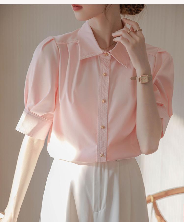 Blue Shirt Interview Summer 1116 New French Commuter Shirt Temperament Short Sleeve Professional Polo Collar Top Trend