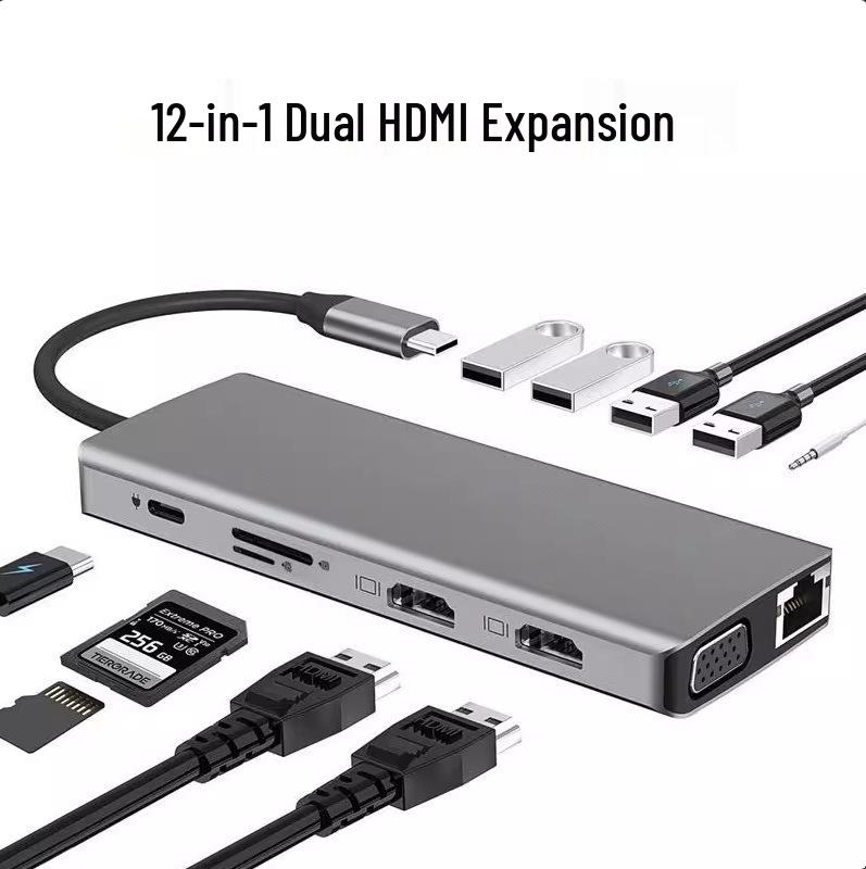 

12-in-1 USB-C Docking Station with Dual 4K HDMI, Network Port, for Laptops