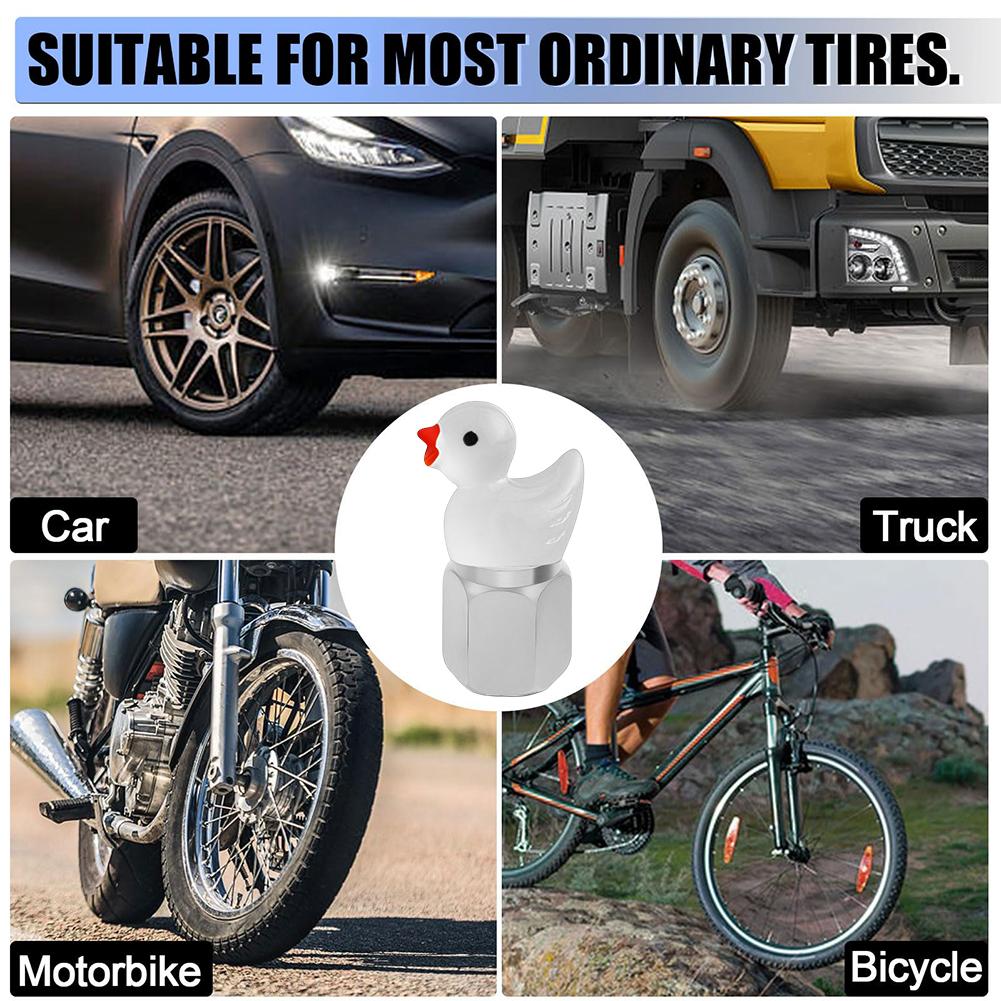 4Pcs Cute Duck Auto Tire Valve Stem Caps Glow In The Dark Tire Valve Caps Tire Air Valve Caps for Cars Motorcycles and Bicycles