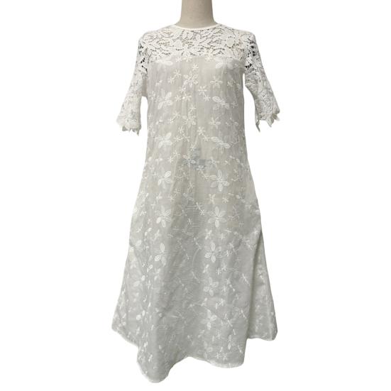 Beach Dress Beautiful Lace Stitching Cotton Blend Seaside Party Casual Embroidery Midi Streetwear Costume