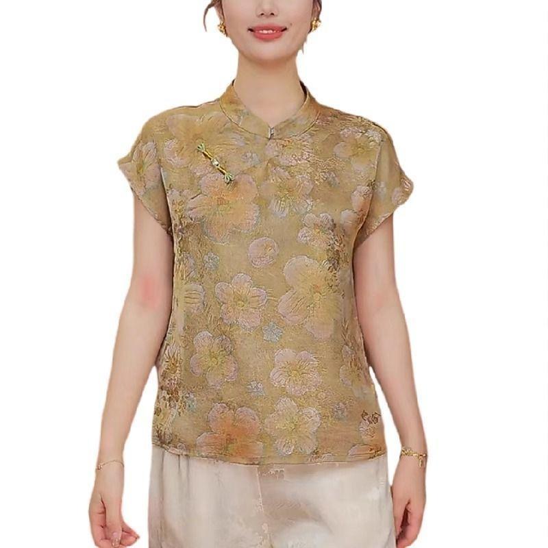 High-end shirt outside, women's short-sleeved summer improved top, temperament top