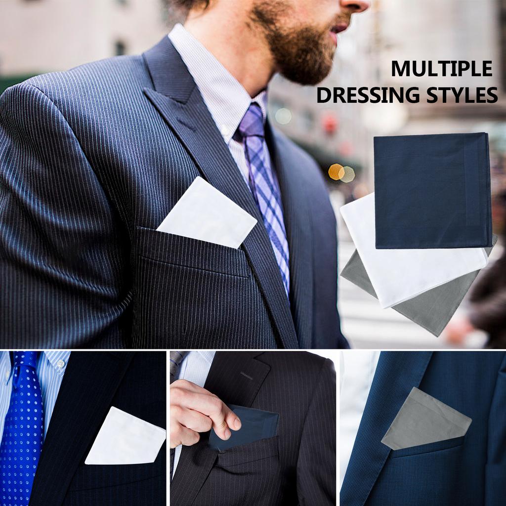 Pocket Square for Adult Men Square Handkerchief Multiuse High Absorbent Sweat Wipe Pocket Towel for Business Suit 3PCS