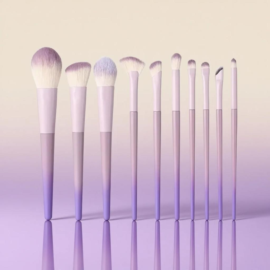 10Pcs Light Purple Makeup Brush Set Soft Synthetic Bristles Powder Blush Contour Eyeshadow Nose Shadow Brushes Kit