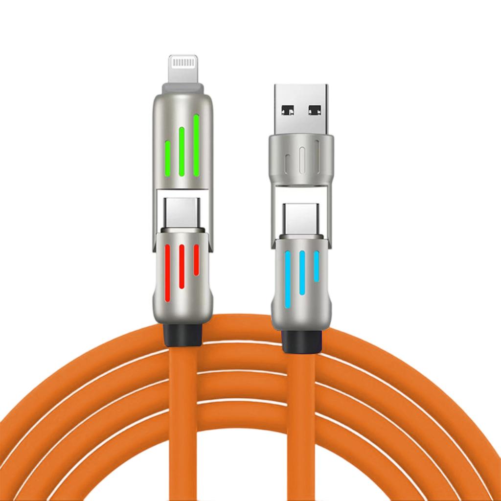 4-in-1 USB Charging Cable, 240W Maximum Fast Charging Cable, Seven-color Breathing Light Fast Charging Cable, Type-C Charging Cable
