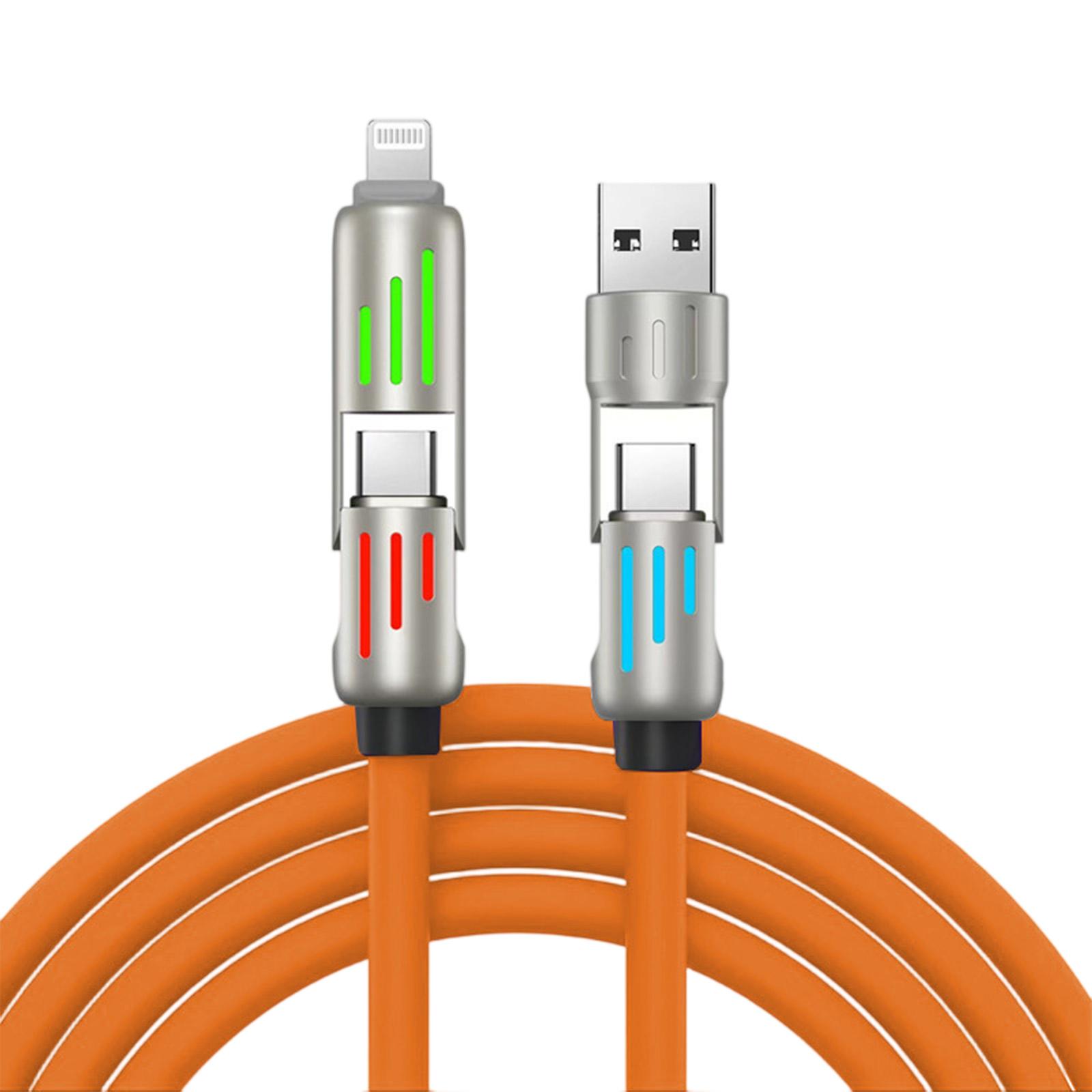 

4-in-1 USB Charging Cable, 240W Maximum Fast Charging Cable, Seven-color Breathing Light Fast Charging Cable, Type-C Charging Cable One Size