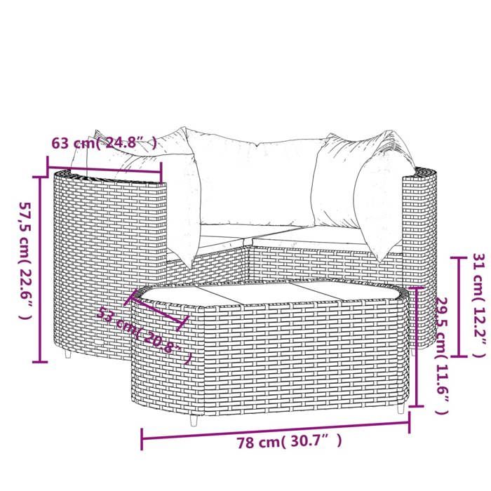 VidaXL Salon de jardin 4 pcs avec coussins Noir Résine tressée, ensemble de salon d'extérieur, ensemble de mobilier 319792