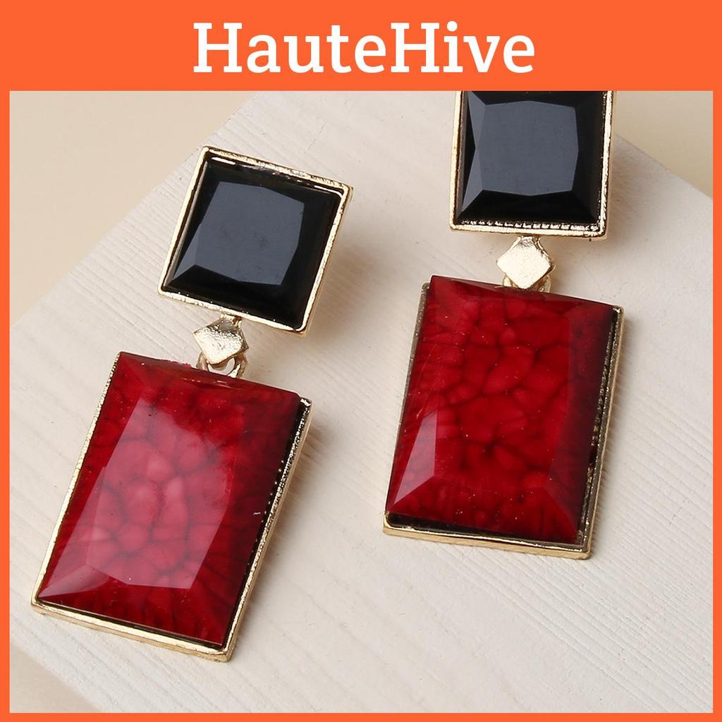 Trendy Resin Earrings For Women With Geometric Form And Rhinestones Summer Accessory