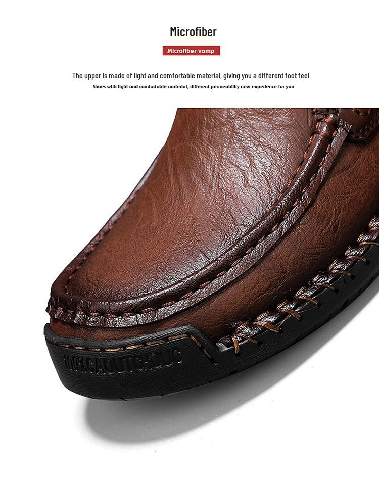 Plus Size Men's Casual Spring Leather Low-Top Shoes, Trendy Hand-Stitched and Breathable, Sizes 47-48