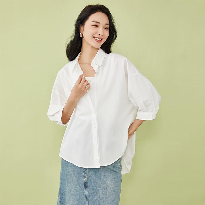 

Women s Versatile Loose Fit Solid 3/4 Sleeve Shirt S