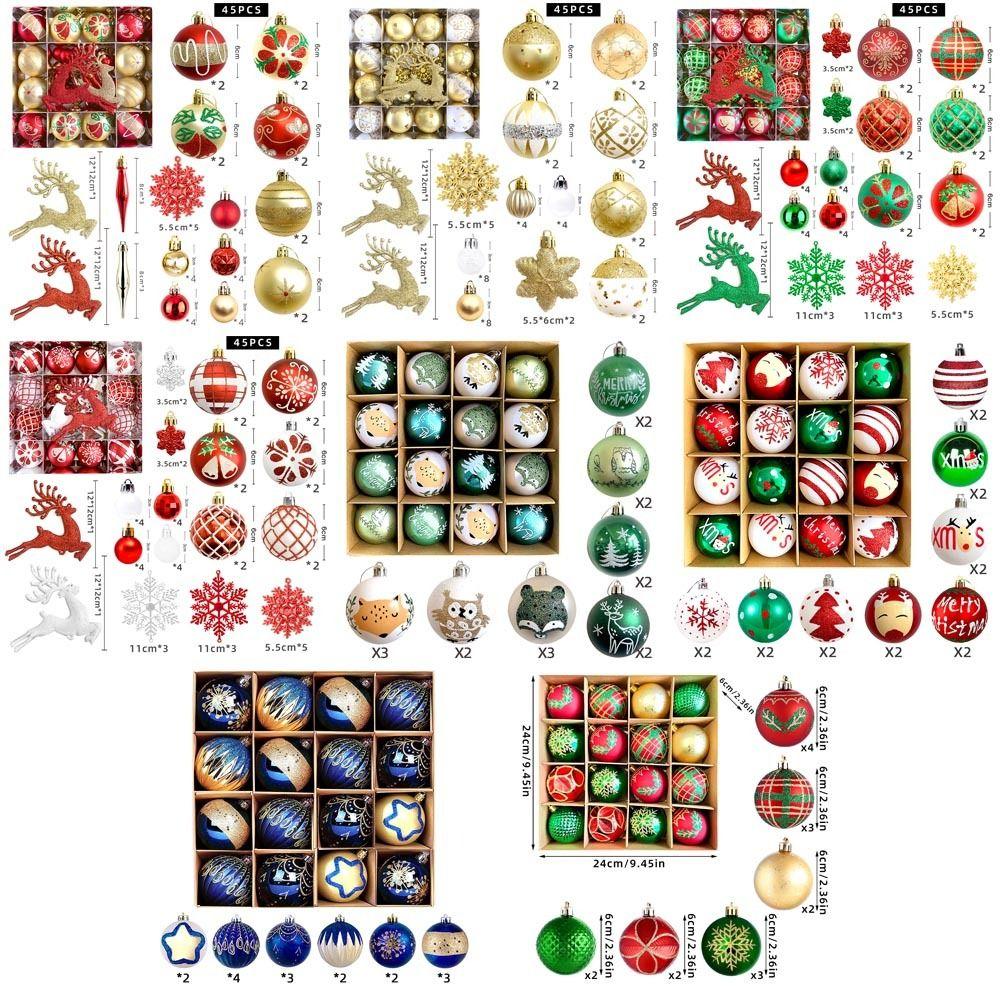 16/45PCS Plastic Christmas Ball Set 3-6cm Electroplated Xmas Ornament Ball Reindeer Snowflakes Christmas Tree Balls Storefront