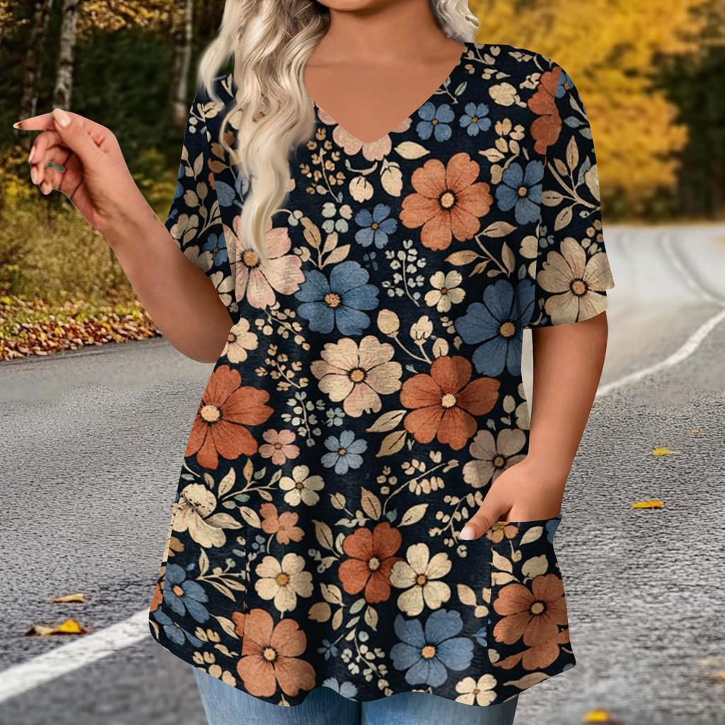Women's Fashion Plus Size Printed Short Sleeve Blouse For Elegant Commuting And Casual Wear