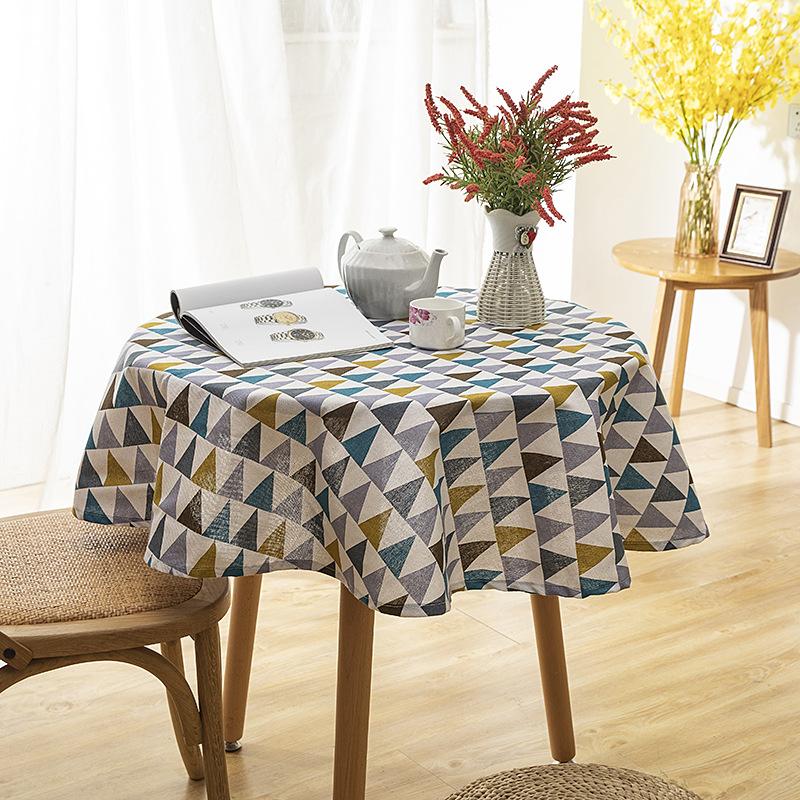 Polyester Cotton Imitation Linen Table Cloth Round Tablecloth Printed Fringed Tablecloth Cover Towel round 150cm