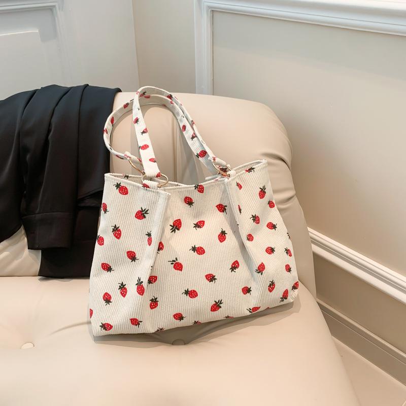 Corduroy cute printed tote bag new handbag small fresh literary bag shoulder bag белый 1744₽
