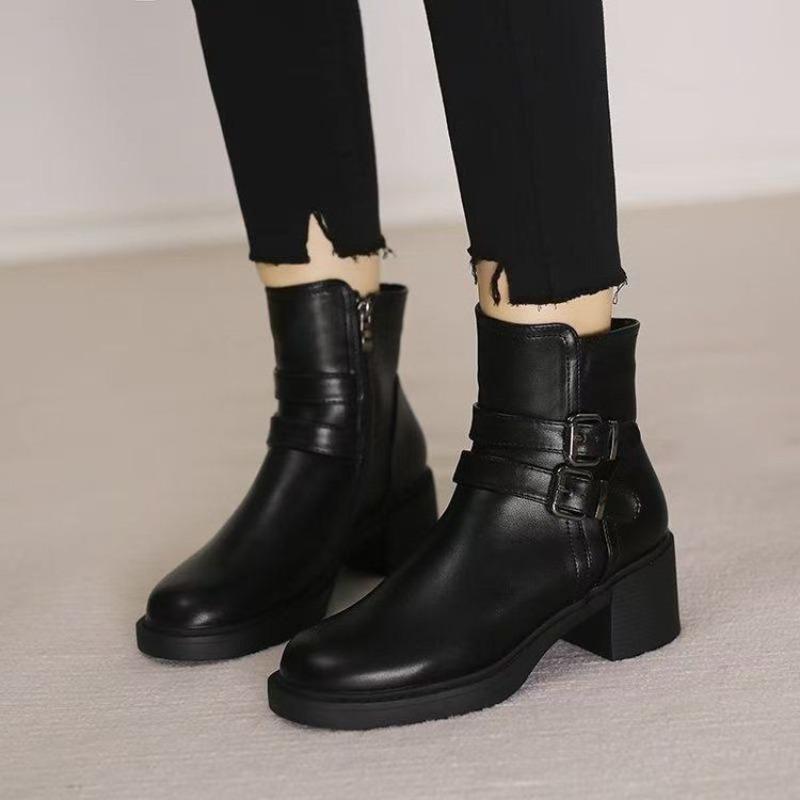 Autumn Winter Warm Women's Ankle Boots Round Toe Elegant with Medium Heels Female Short Shoes Black New Rock Hot Pu Booties Sale