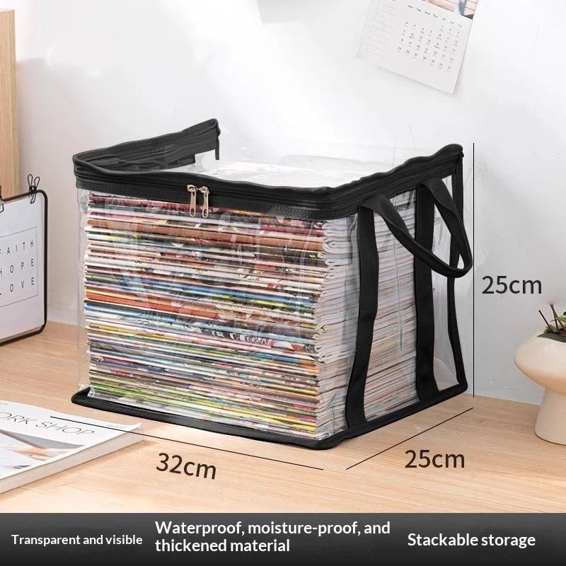 Transparent Foldable Book Storage Organizer With Zipper Lid Portable Handles For Home Office Student Dorm Use