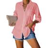 Plus Size Women Casual Button Down Solid Color Loose Top Shirt
