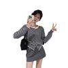Korean High-End Black & White Striped Knit Cardigan for Women, Spring/Autumn, Inner Base Layer, Regular Shoulder, Cinched Waist, Short Top