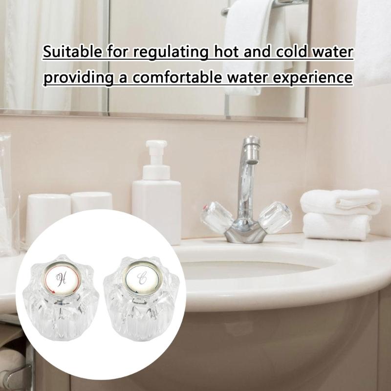 2Pieces Campers Faucet Knobs Set Acrylic Accessory for Campers Bathroom and Kitchen Sink Hot Cold Water Control