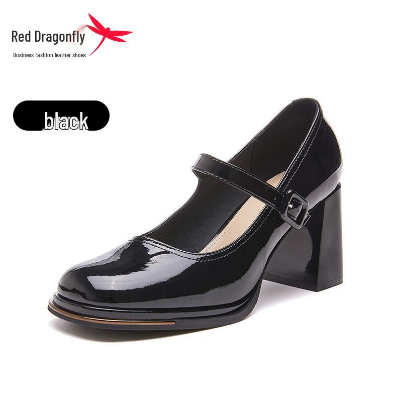 Red Dragonfly Women s Chunky Heel Mary Jane Shoes - Patent Leather High Heels 38
