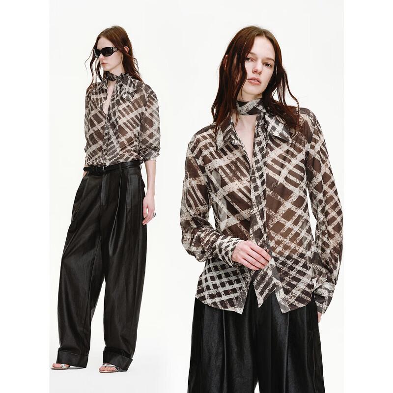 Women s Retro Halter Chiffon Plaid Blouse S