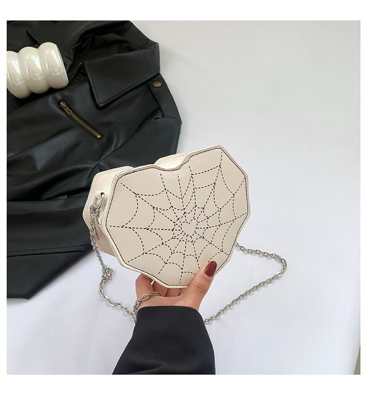 Chic City Style Heart-shaped Spider Web Shoulder Bag With Car Line Decoration Soft Pu Material
