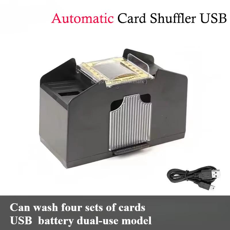 Manual/Battery/USB Card Shuffler Hand Crank/Automatic Card Shuffler for UNO Skip-Bo Blackjack Cards Game, 2 Decks of Poker Cards
