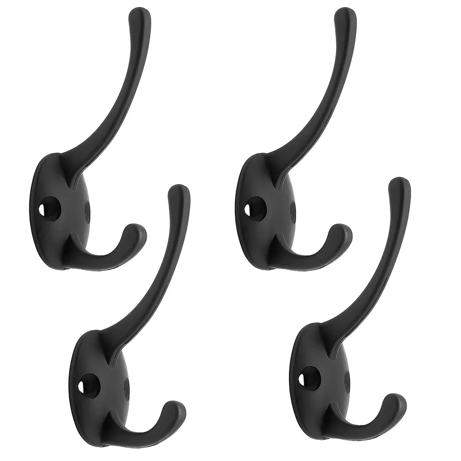 

4Pcs Black Metal Coat Hook, Wall Mounted Retro Dual Hanging ,Utility Accessories, Simple Screw Installation