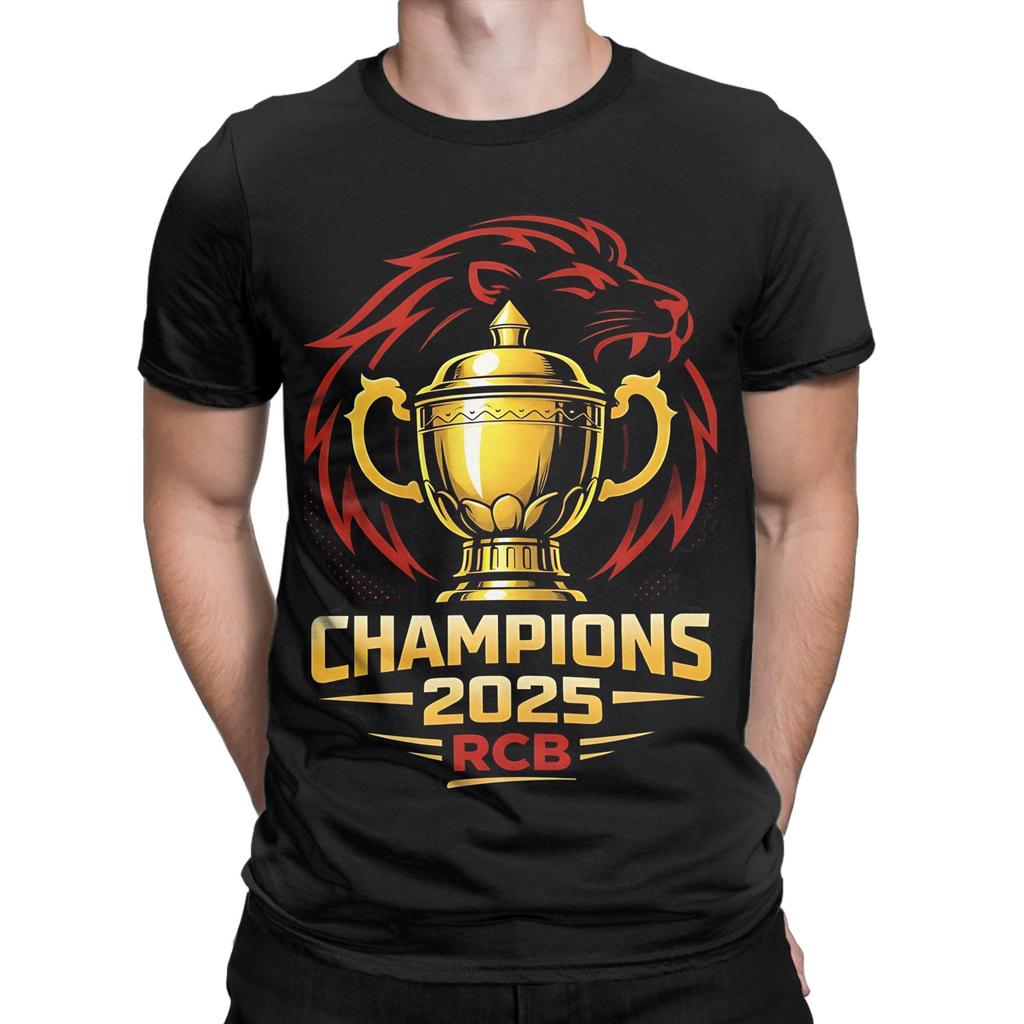 RCB Champions 2025 EeSalaCupNamde Trophy Design Graphic 100 Cotton TShirt RCB Tops Tees For Unisex