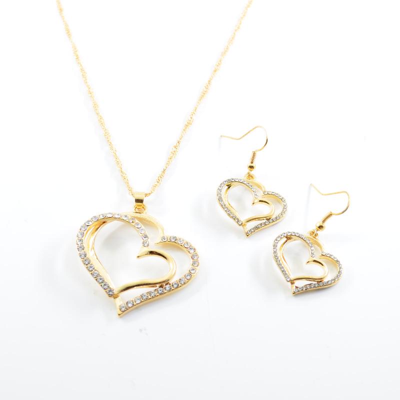 

Комплект европейских и американских украшений: Серьги и ожерелье «Двойное сердце» для свадеб K851 золотой
