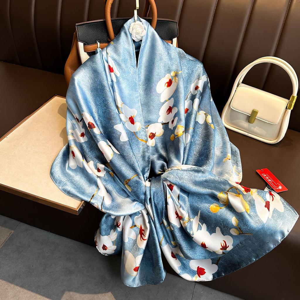 Luxury Brand Women Long Silk Scarves Shawl Lady Wrap Soft Female Europe Designer Beach Bandanna Foulard Muffler Pareo 180*90cm