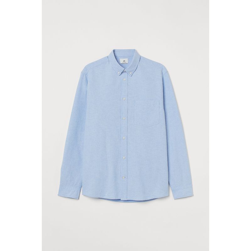 

Hm Men s Long-Sleeved Shirt Autumn Comfort and Casual Profile Cotton Collar Decorated with Buttons Oxford Shirt 1013956 Light Blue 180/116A