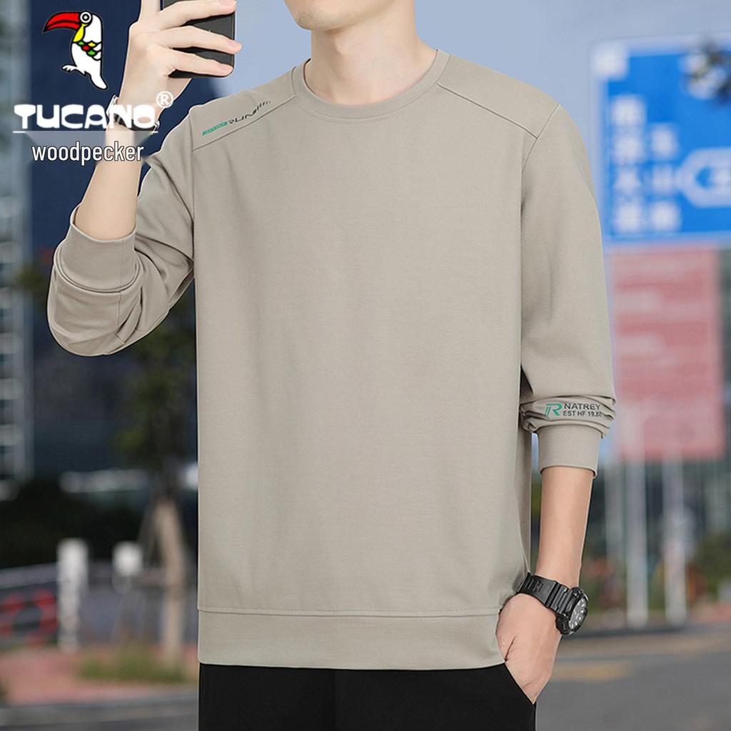 Woodpecker Men's 2025 Hoodie: Breathable Plus Velvet Round Neck Pullover, Long Sleeve, Spring/Autumn Style