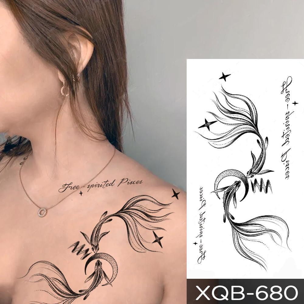 1 STÜCK 210*114 MM Coyote Katze Löwe Meerjungfrau Temporäre Tattoos Für Männer Frauen Schwarz Mond Schlange Schwert Tattoos Aufkleber Gefälschte Line Art Tattoo