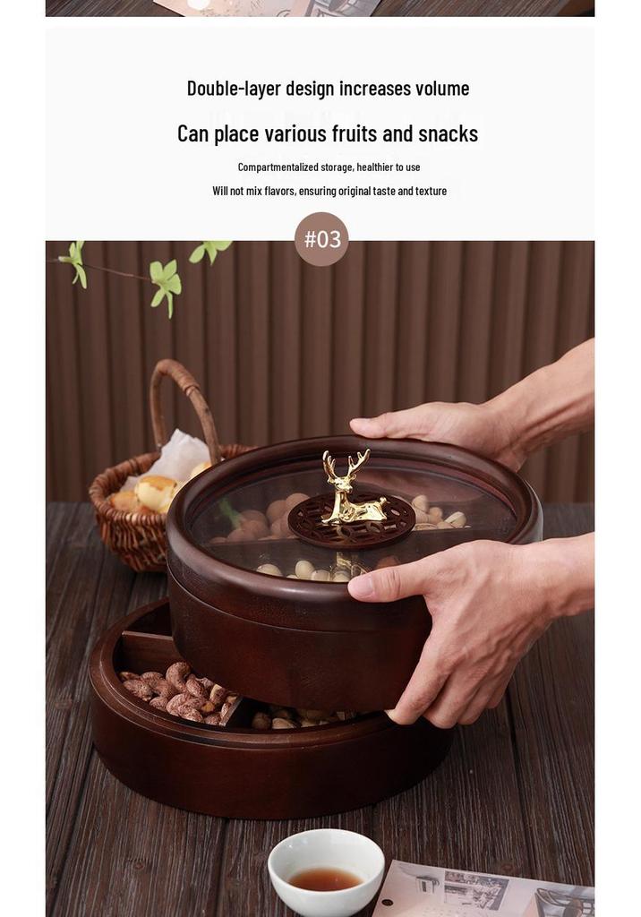 New Chinese Style Solid Wood Candy Box: Light Luxury Retro Compartmental Storage for Coffee Tables or Weddings.