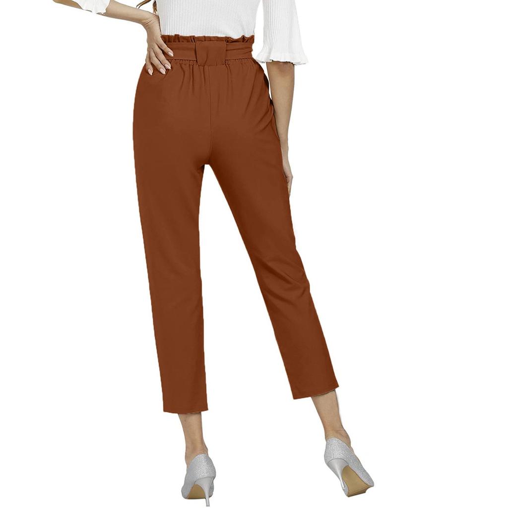 Women's Color Bow Pocket Leisure Time Elastic Waist Trouse Pants