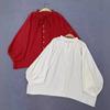 Johnature Japanische Casual Loose Bat Shirts Einfarbige Shirts Sommer Vintage Rüschen Kragen Krawatte Tops Frauen