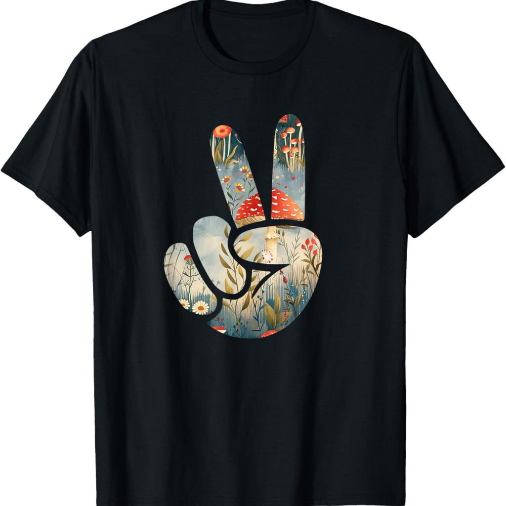 Natural Silhouette Forest Meadow Cottagecore Peace Sign Hand T-Shirt(69)