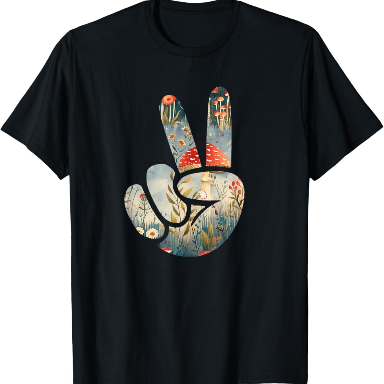 Natural Silhouette Forest Meadow Cottagecore Peace Sign Hand T-Shirt(69) S чёрный