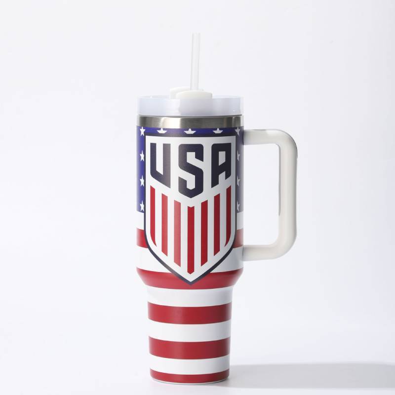 Global Football Cup 40oz Insulated Travel Mug With Handle For Sports Fans Style 1
