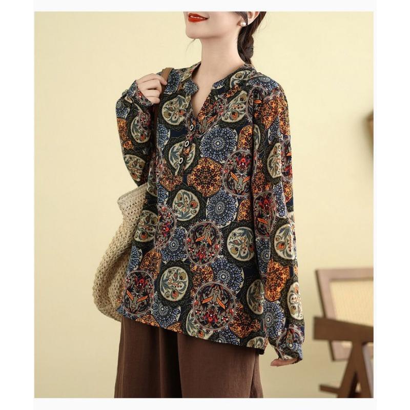 Chinese Style Literary Retro Cotton and Linen Long-sleeved T-shirt Tops for Women's Spring and Autumn New Loose Bottoming Shirts