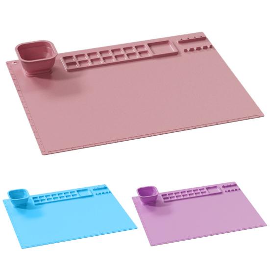 Silicone Painting Mat with Foldable Water Cup Brush Holder 14 Wells Washable Artist Kids DIY Painting Art Mat Drawing Supplies