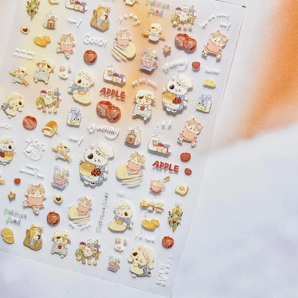 5D Pudding Jelly Dessert Fruit Cherry Pink Claw Print Bowknot Tie Knot Love Heart Stars Nail Art Sticker Adhesive Manicure Decal