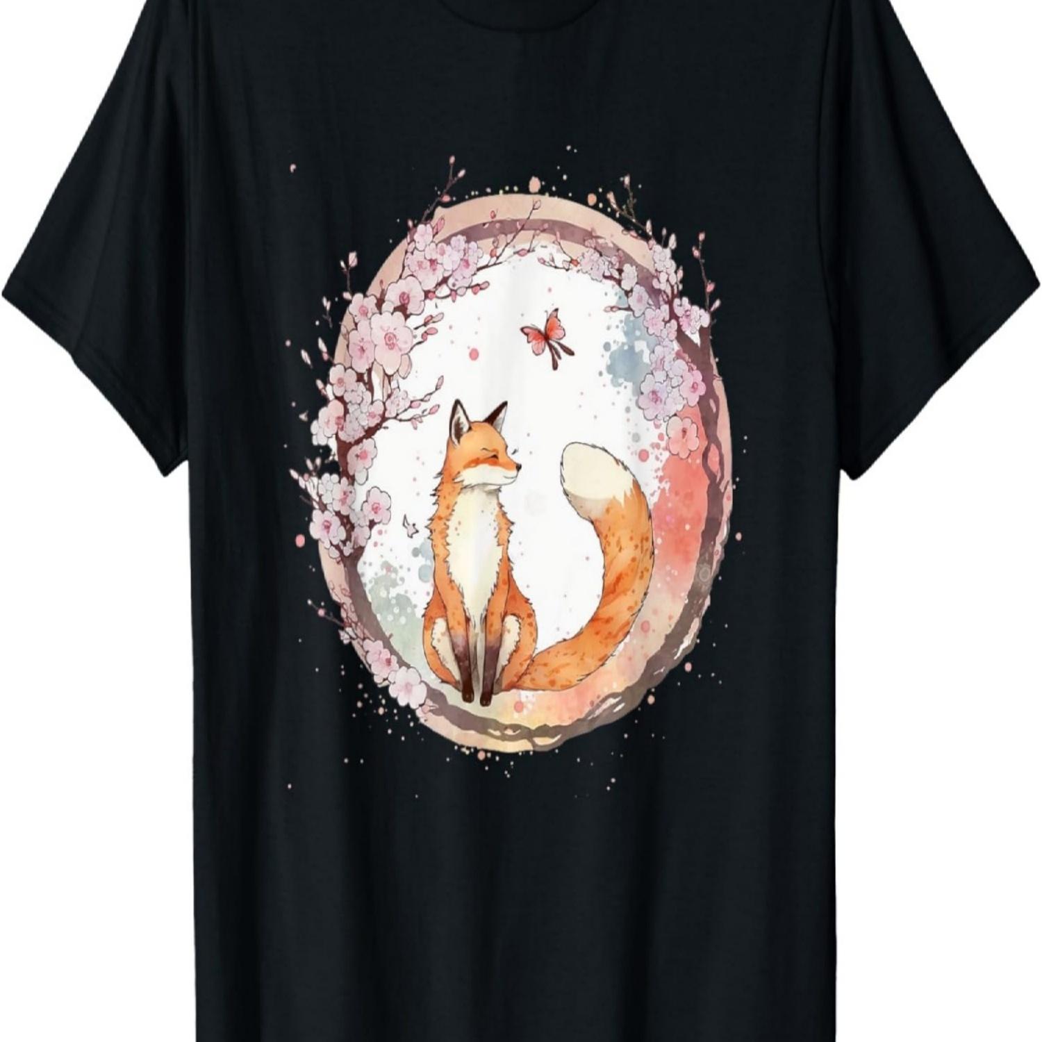 

Kawaii Fox Butterfly Cherry Blossom T-Shirt XXXXXL чорний