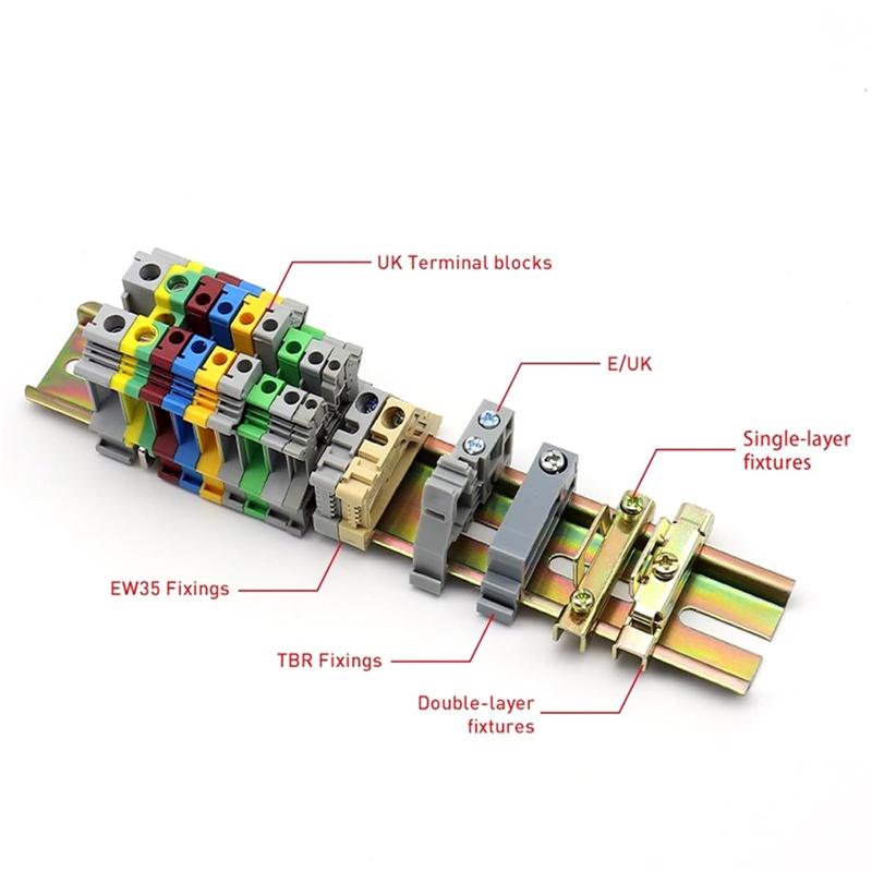 3 Colors EW-35 Gray End Stoper DIN Rail End Screw Clamp Terminal Fixed Block Universal Terminal Blocks Ending Gray Brown White