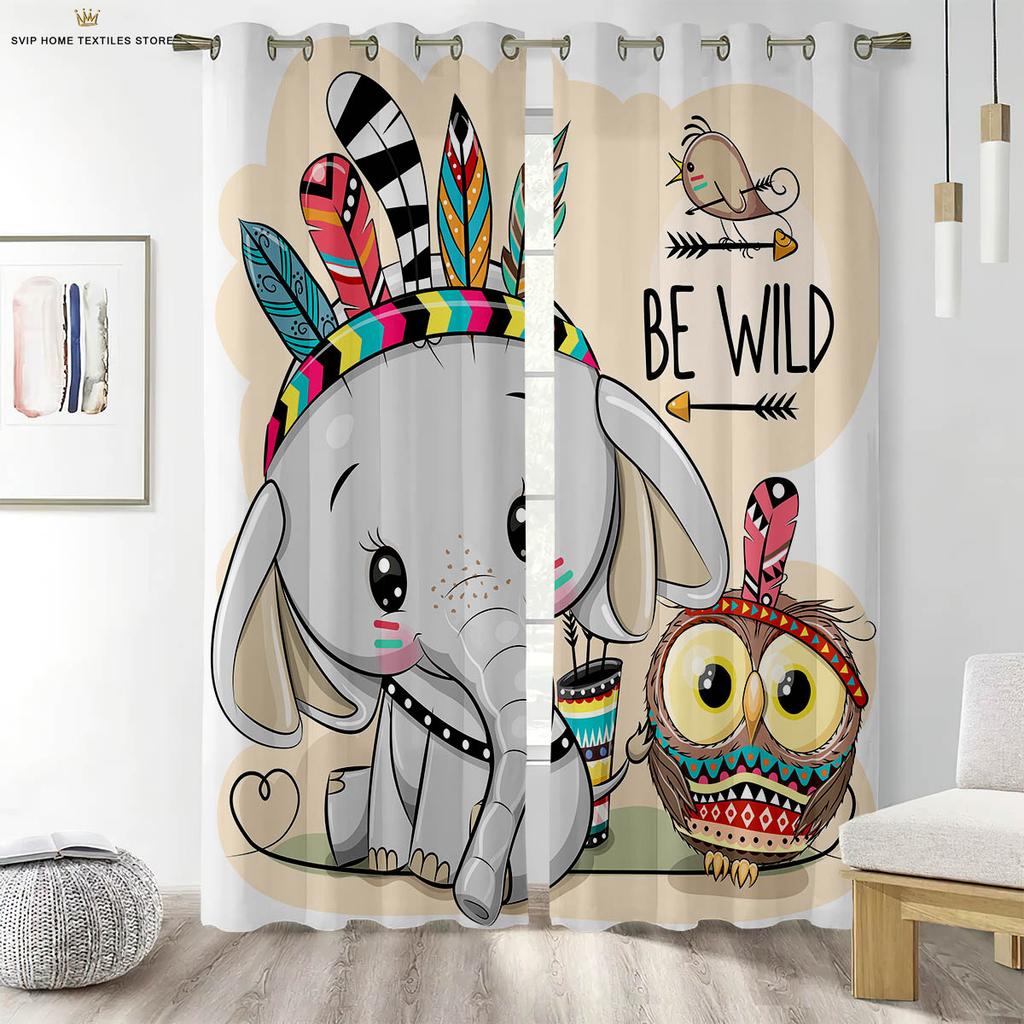 Cartoon Animal Forest Print Curtains For Children's Room Living Room Study Kitchen Decorative Curtains Easy To Wash And Care