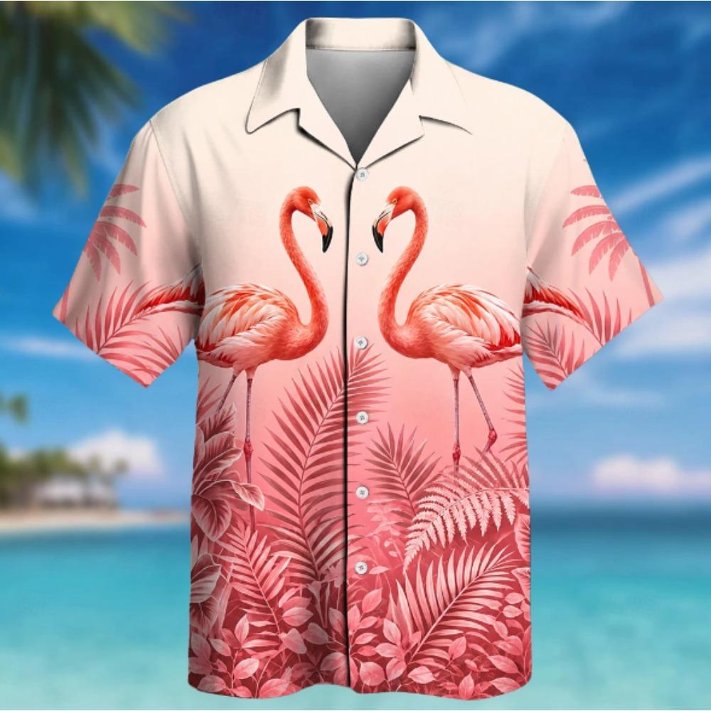 Men's Flamingo 3D Print Shirt Button Up Shirt Casual Shirt Summer Shirt Short Sleeve Daily Vacation Clothing