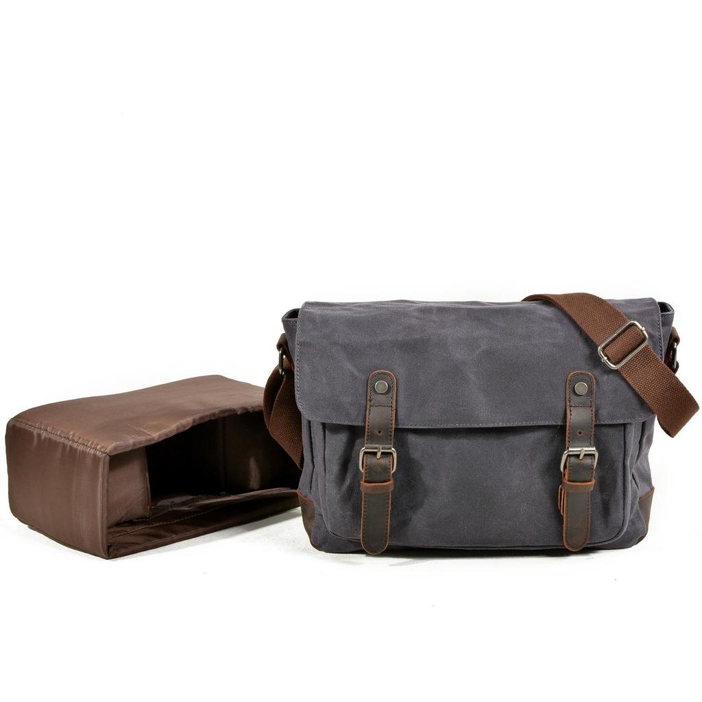 Men's Oil Wax Canvas and Leather Water-Repellent SLR Camera Shoulder Bag