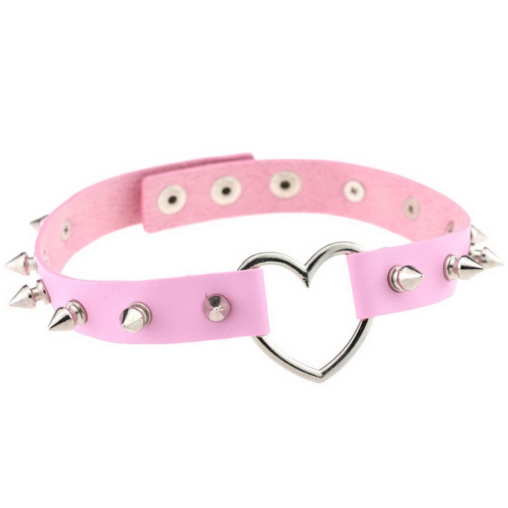 Spike Studded Heart Necklace Punk PU Leather Collar for Women Gothic Harajuku Jewelry