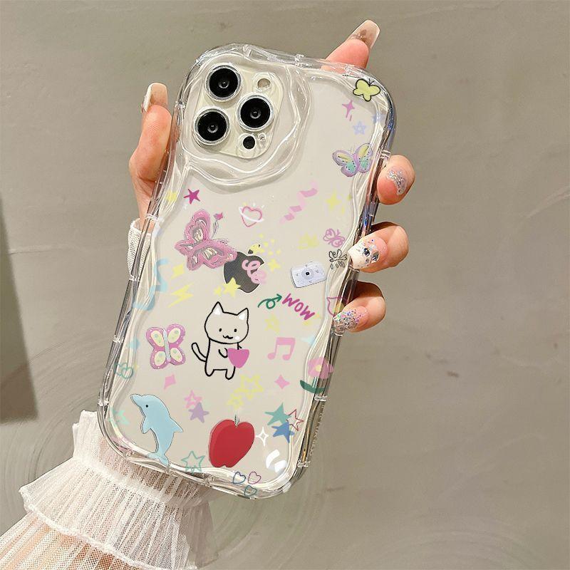 Love Kitten iPhone17Promax Mobile Phone Case Transparent for Apple 16promax Cream Case 15 Cartoon