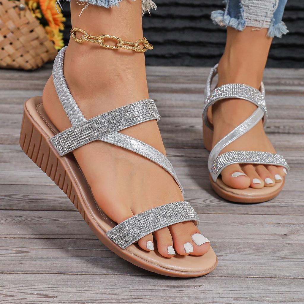 New thick-soled wedge heel rhinestone bohemian women's sandals student casual lightweight beach sandals women